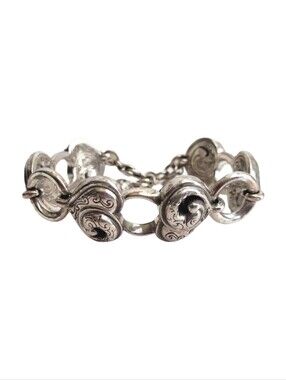 Brighton Penelope Puffed Silver Scrolled Heart Link Bracelet